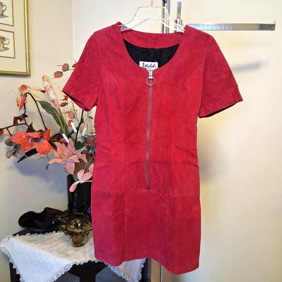 Preowned J. Michaels Women's Well Design Tailored Pink Suede Leather Lined Dress - Picture 7 of 9